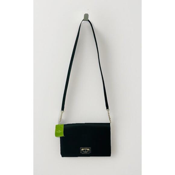 Kate Spade Harwood Place Fiona Leather New Square Shoulder Crossbody Black NWT - Picture 1 of 13